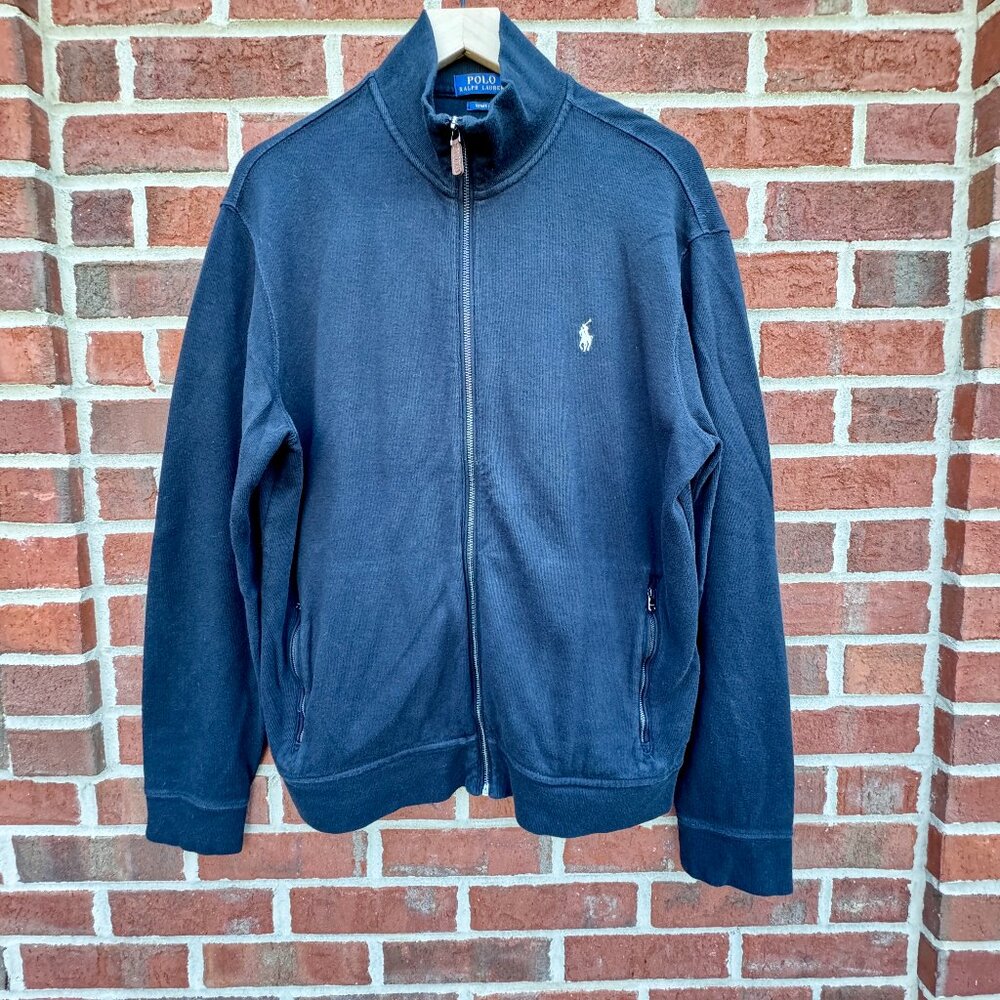 Polo Ralph Lauren Estate Rib Lightweight Knit Jacket Mens Large Black Preppy
